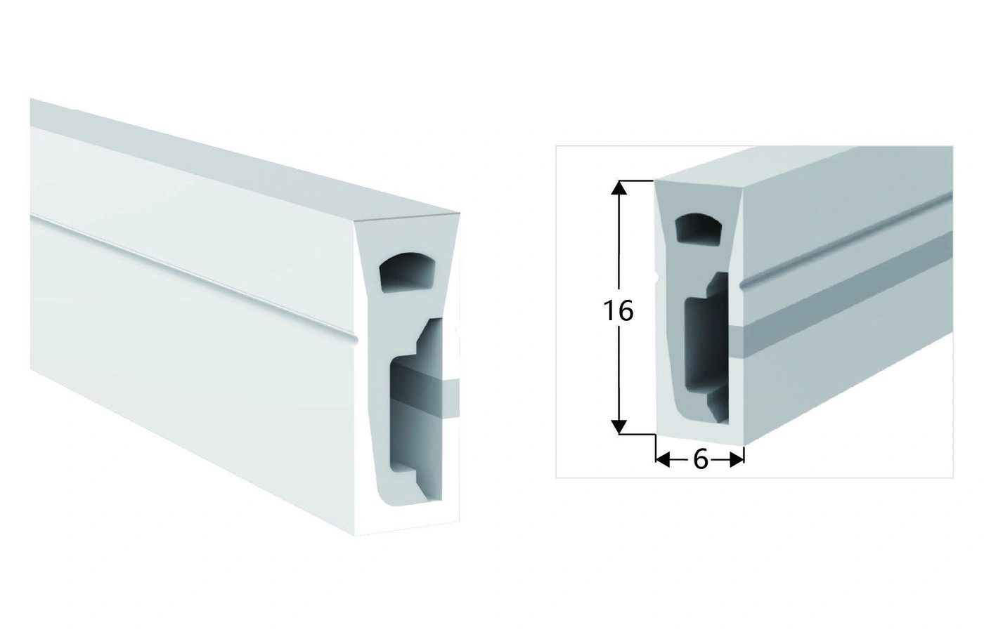 AlisterTech 6 x 16 mm silicone profile with original product view and dimensioned source illustration