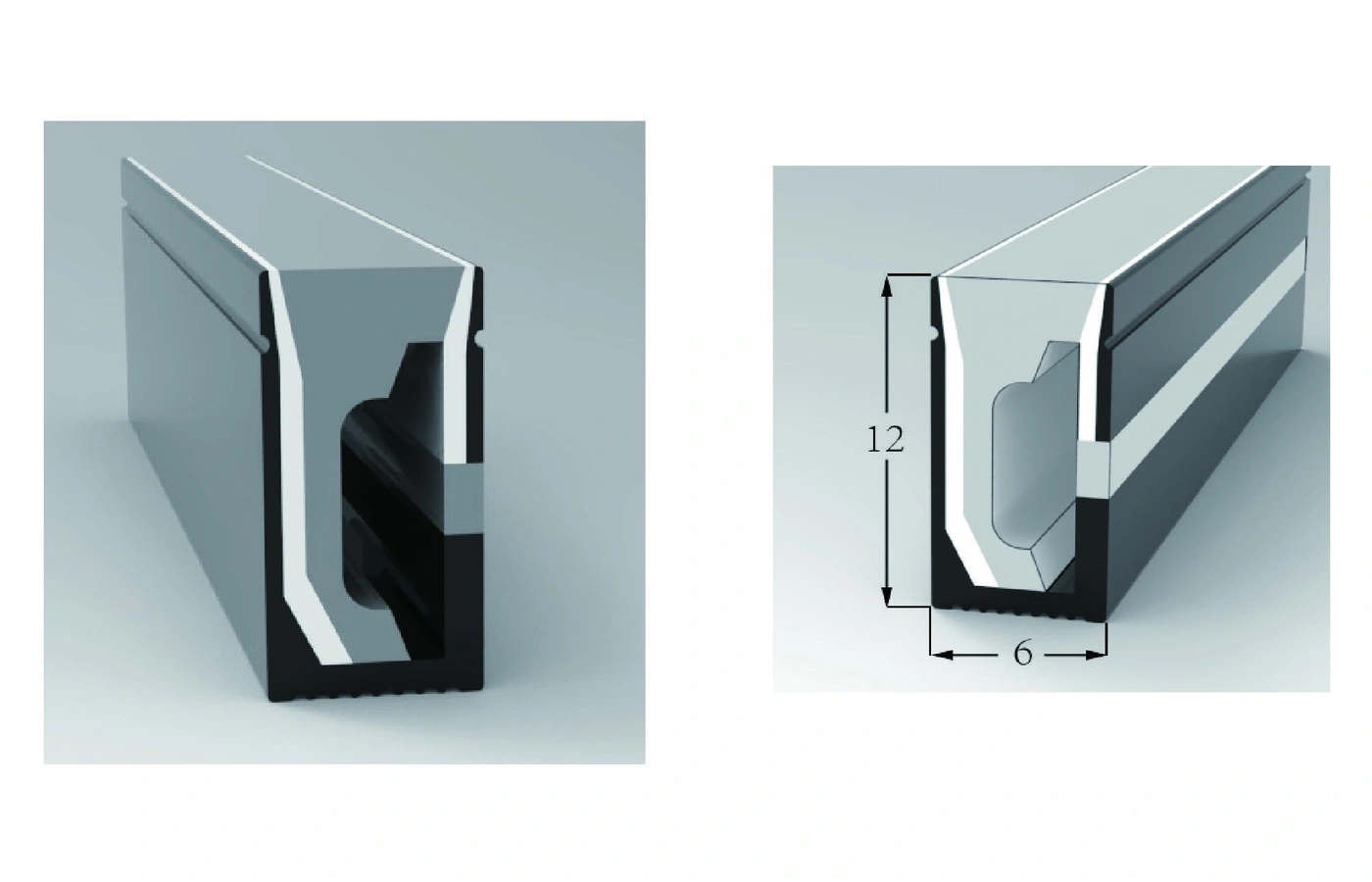 AlisterTech 6 x 12 mm silicone profile with original product view and dimensioned source illustration