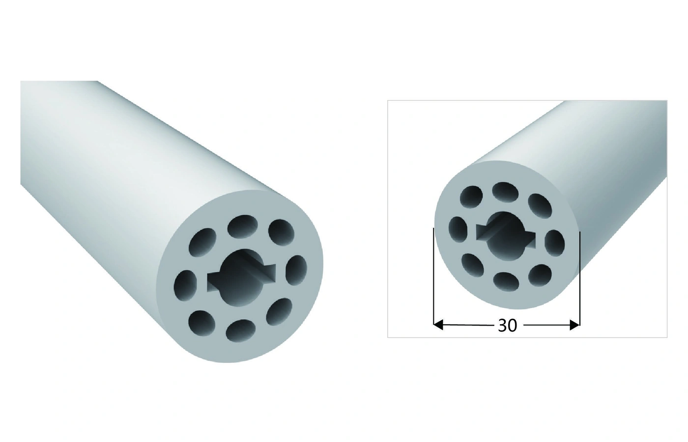 AlisterTech diameter 30 mm silicone profile with original product view and dimensioned source illustration