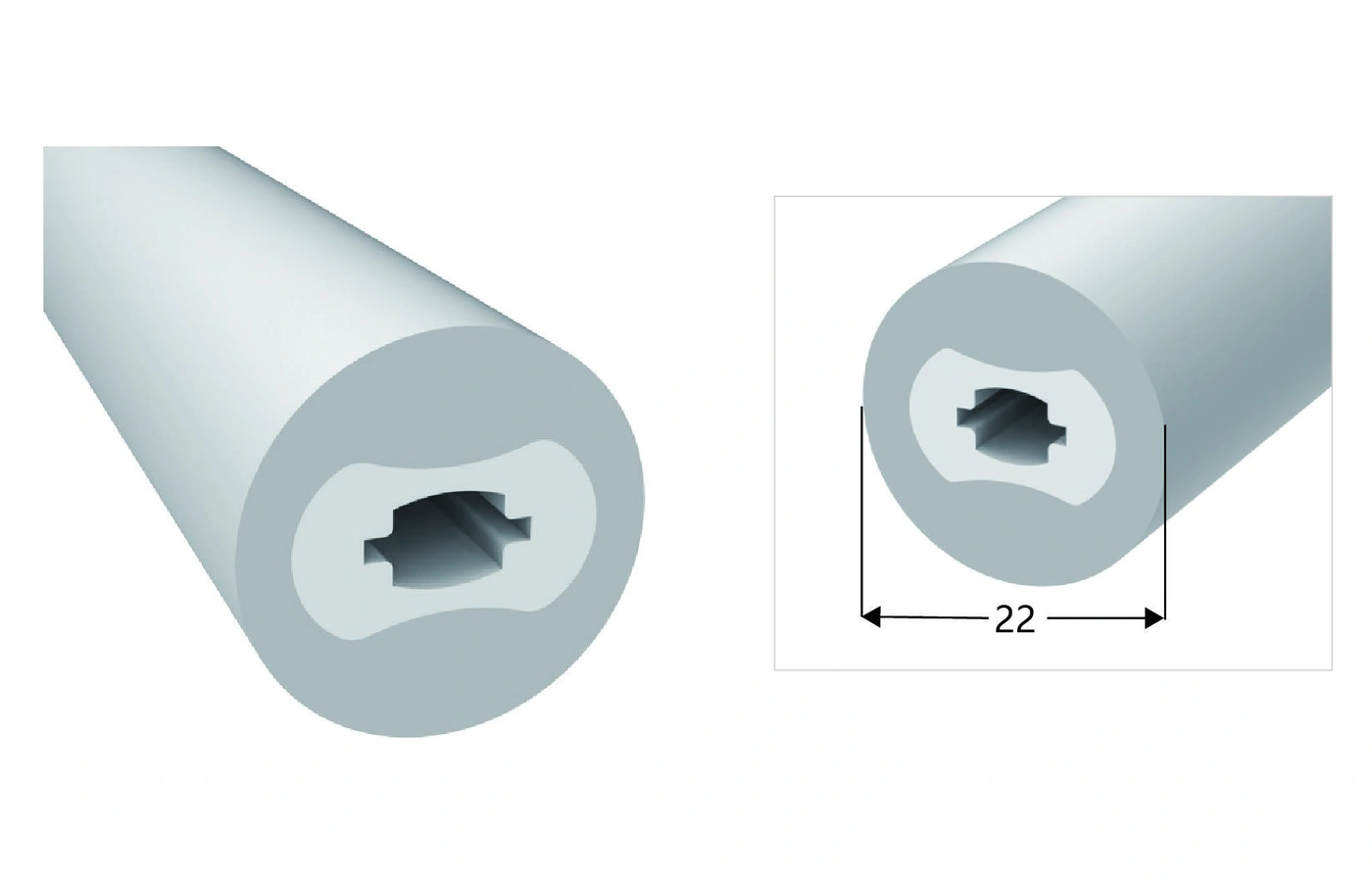 AlisterTech diameter 22 mm silicone profile with original product view and dimensioned source illustration