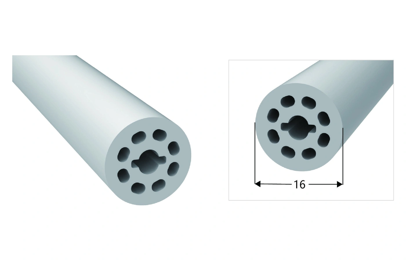 AlisterTech diameter 16 mm silicone profile with original product view and dimensioned source illustration