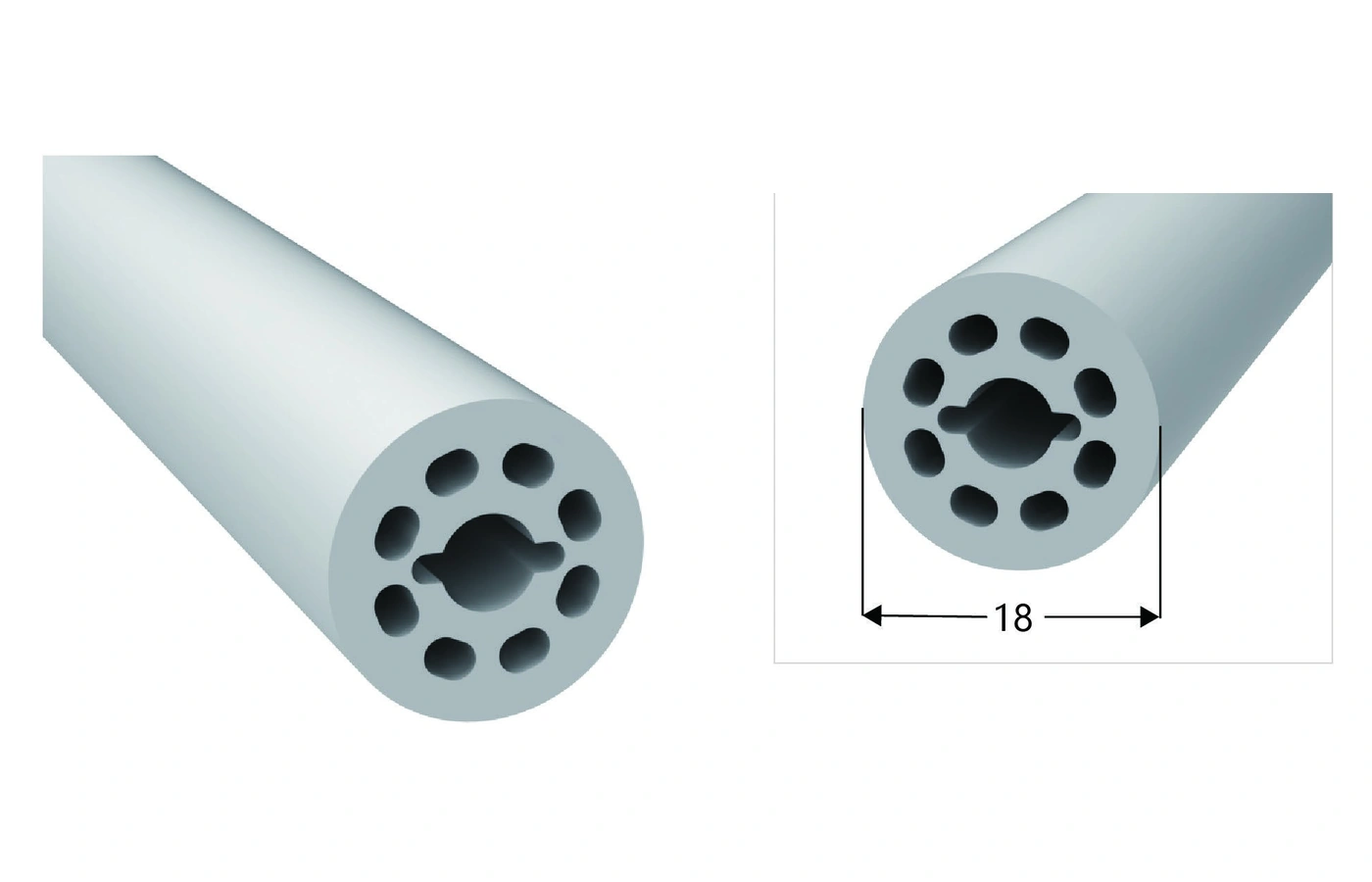 AlisterTech diameter 18 mm silicone profile with original product view and dimensioned source illustration